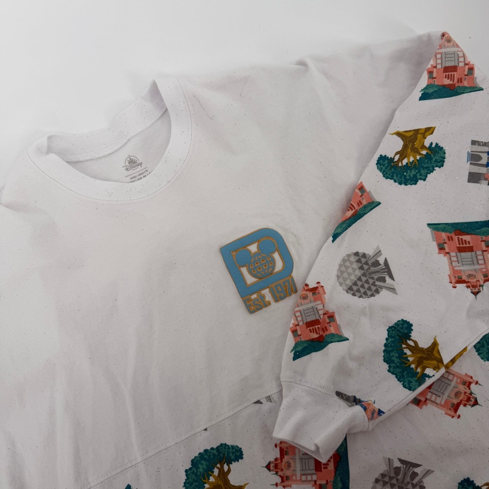 Walt Disney World Spirit Jersey White Glitter Park Icons Castle Medium